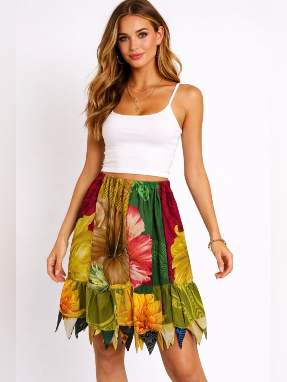 Handmade Patchwork Skirt Colorful Boho Fairy Skirt Unique Upcycled One of a Kind